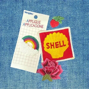 Vintage Patch Bundle - 1970s/1980s Rainbow, Shell, Rose, & Strawberry